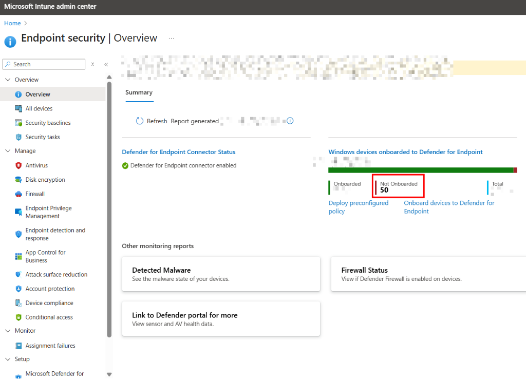 Endpoint Security Overview showing not onboarded devices